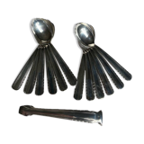 Petites cuillères métal argenté et pince à sucre Art Deco