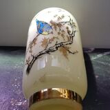 Old creamy white opaline vase with birds decor & vintage gilding