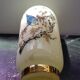 Ancien vase opaline blanc crème décor oiseaux & dorures vintage