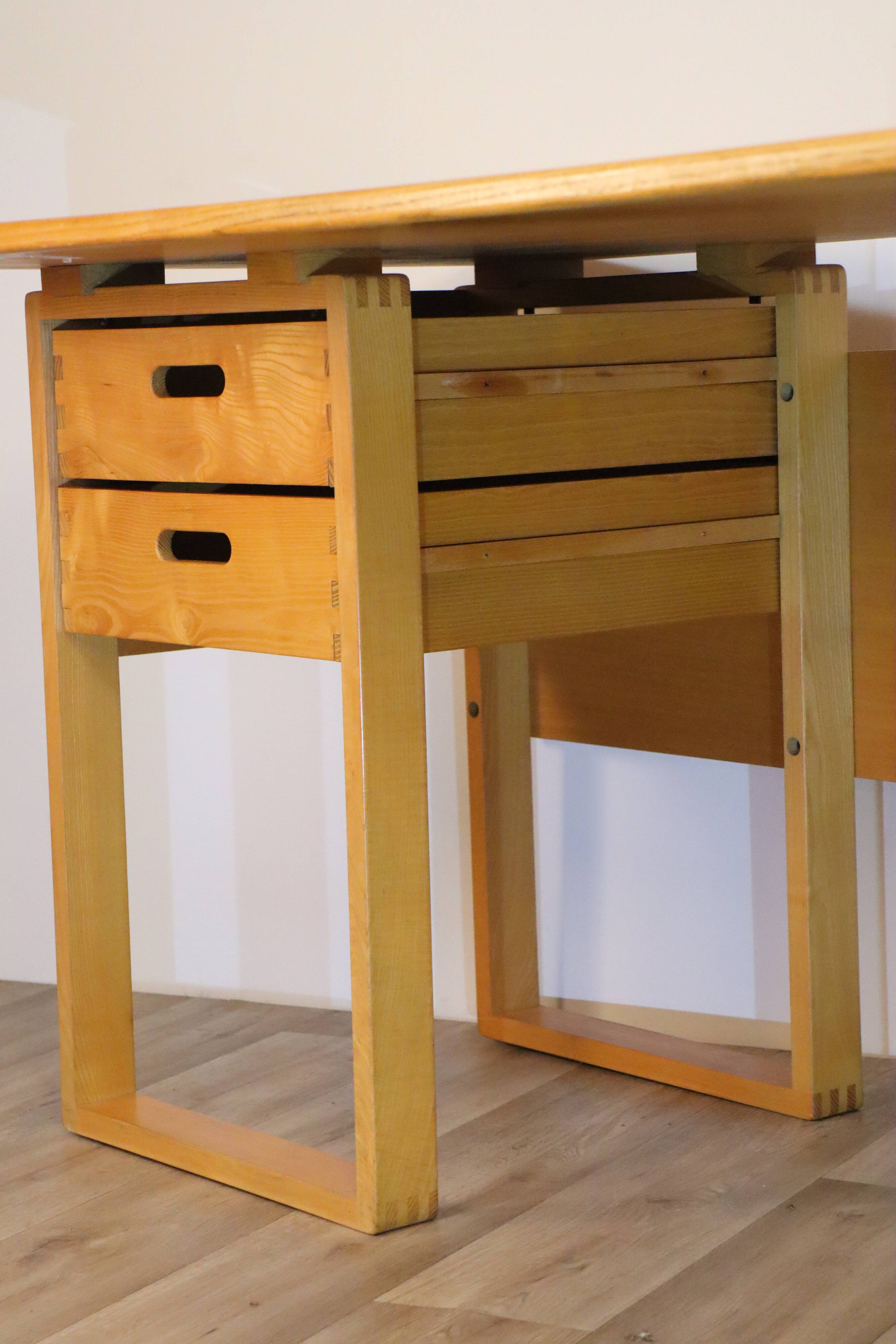 Vintage architect's desk in light wood circa 1970