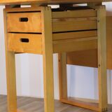 Vintage architect's desk in light wood circa 1970