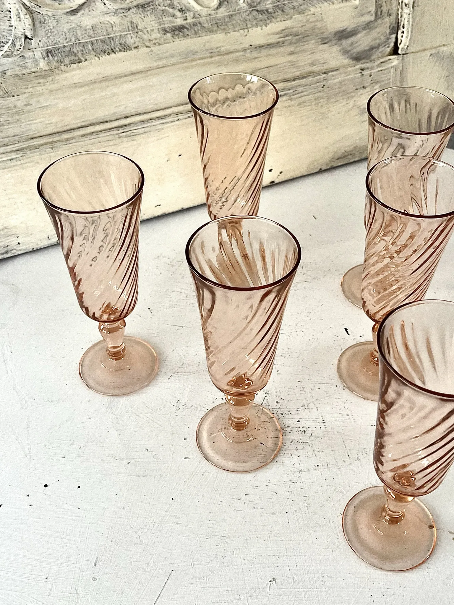 Champagne flutes set of 6, Rosaline luinarc swirl glass stemware