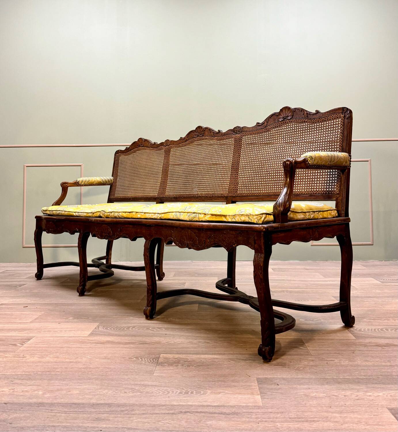 Bench Sofa In Cane Walnut From Regency Period XVIII Eme Century