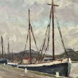 Oil on canvas attributed to Robert Leparmentier (1893-1975) Boats in port