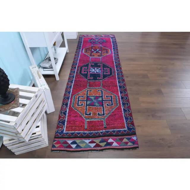 1970s vintage Turkish Oushak handmade wool runner 95x310