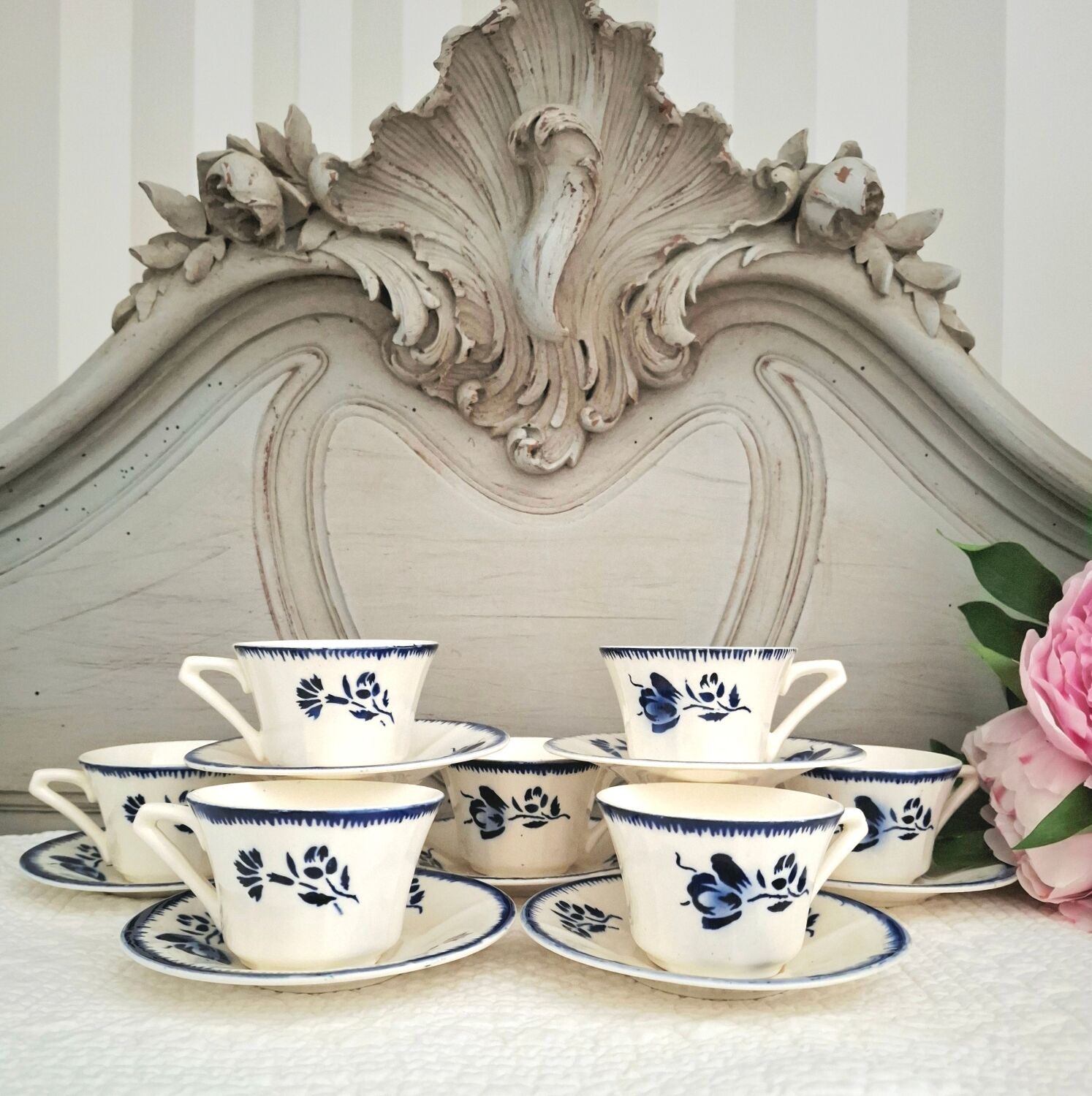 Antique cups with iron earthenware saucers