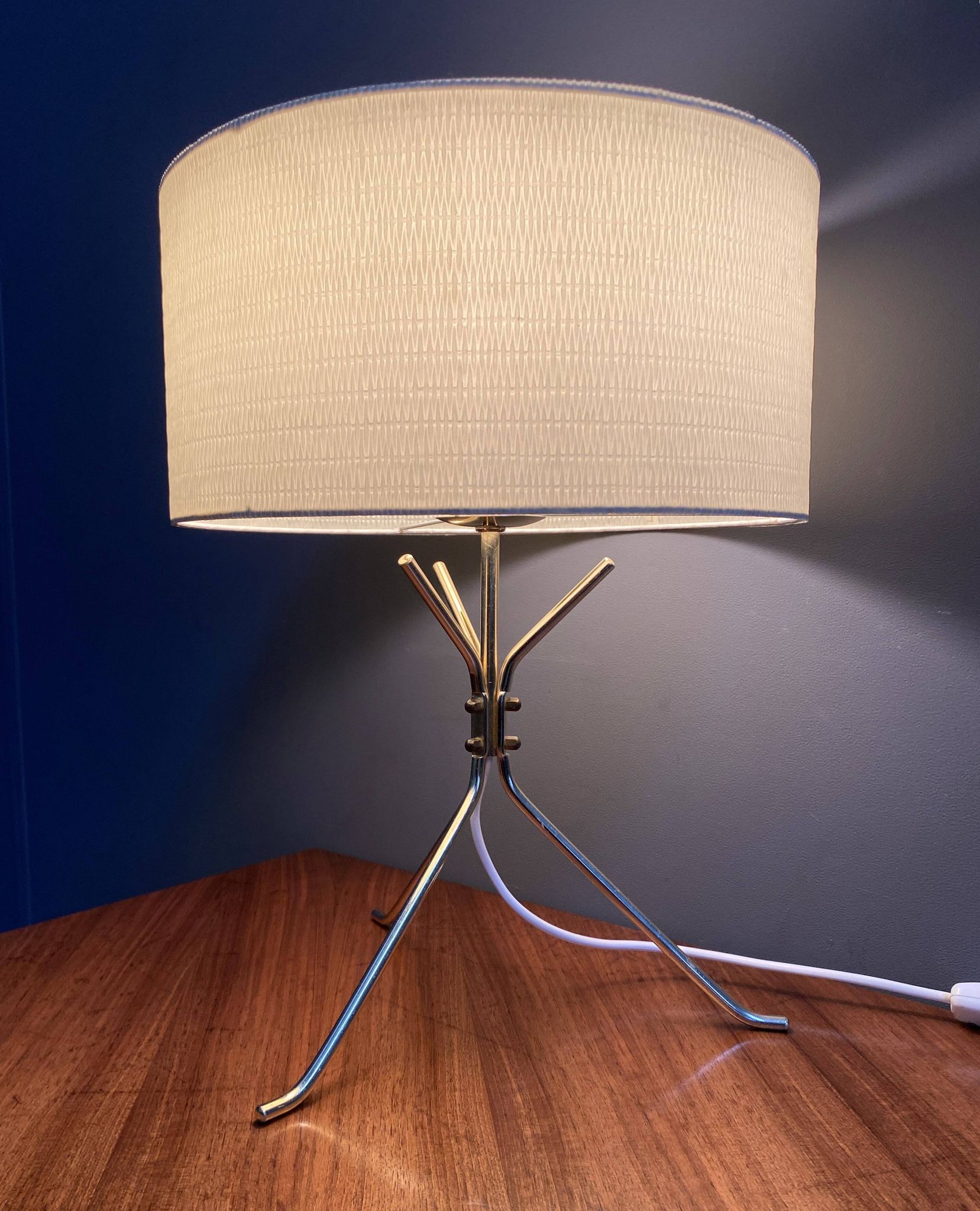 Brass lable lamp with round shade 1960s