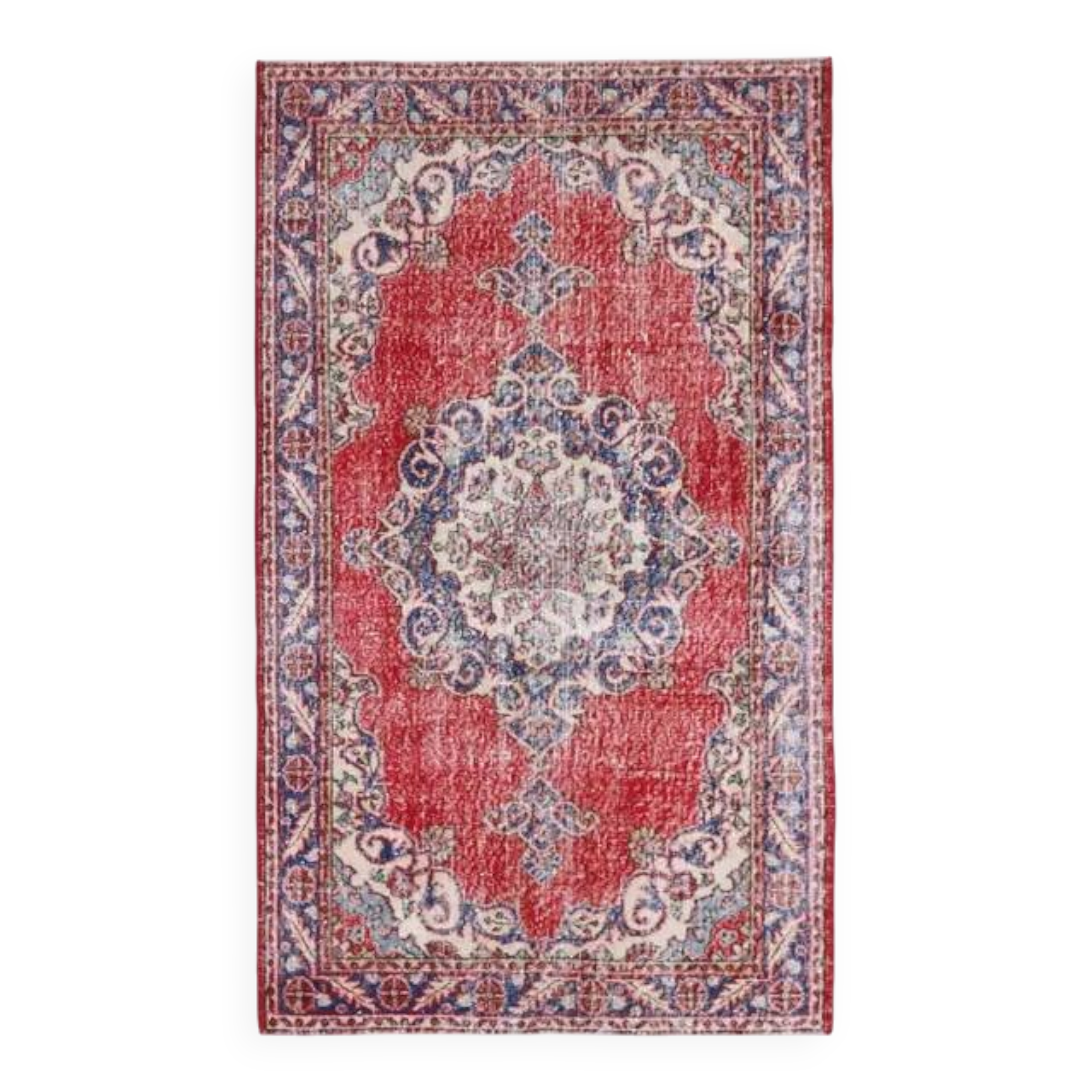 Vintage Turkish Oushak Handmade Wool Cotton Red Area Rug 124x209