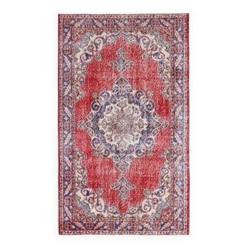 Vintage Turkish Oushak Handmade Wool Cotton Red Area Rug 124x209