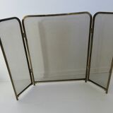 Fire screen, fireplace spark guard, minimalist, solid brass, 1970