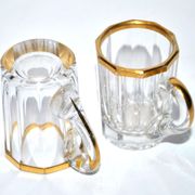 Baccarat set of 2 glasses with liquor mug in gilded cut crystal 1907 4.5cm