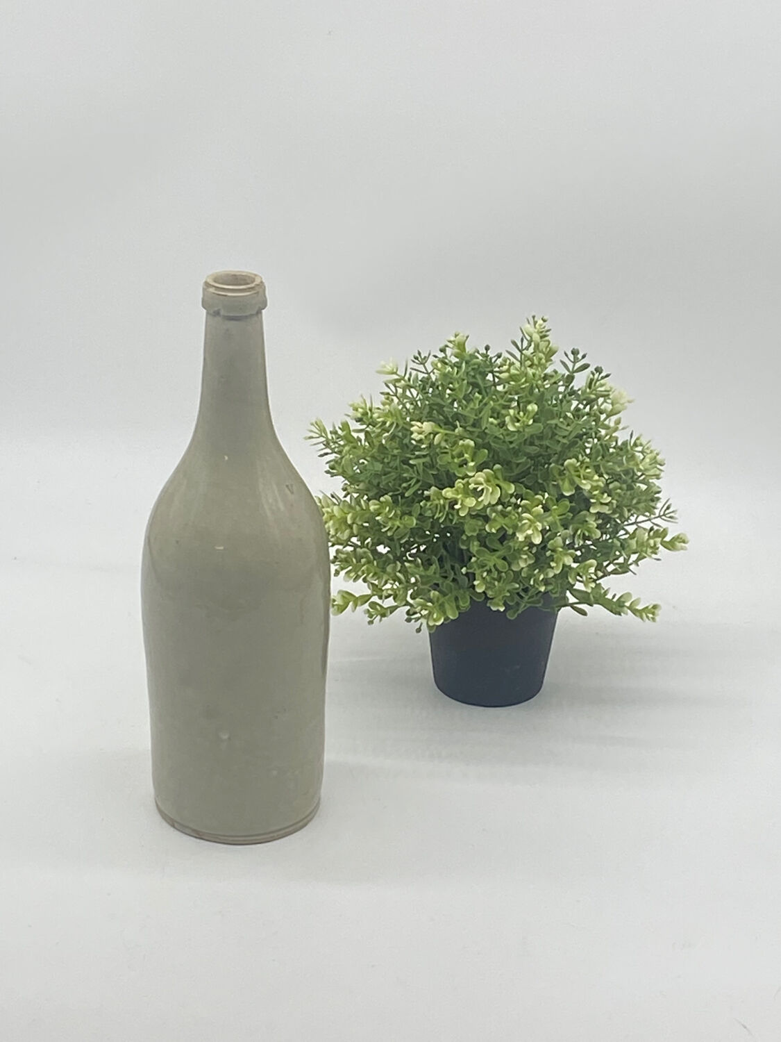 Enamelled stoneware/ceramic bottle, olive oil, oil cruet, old, vintage