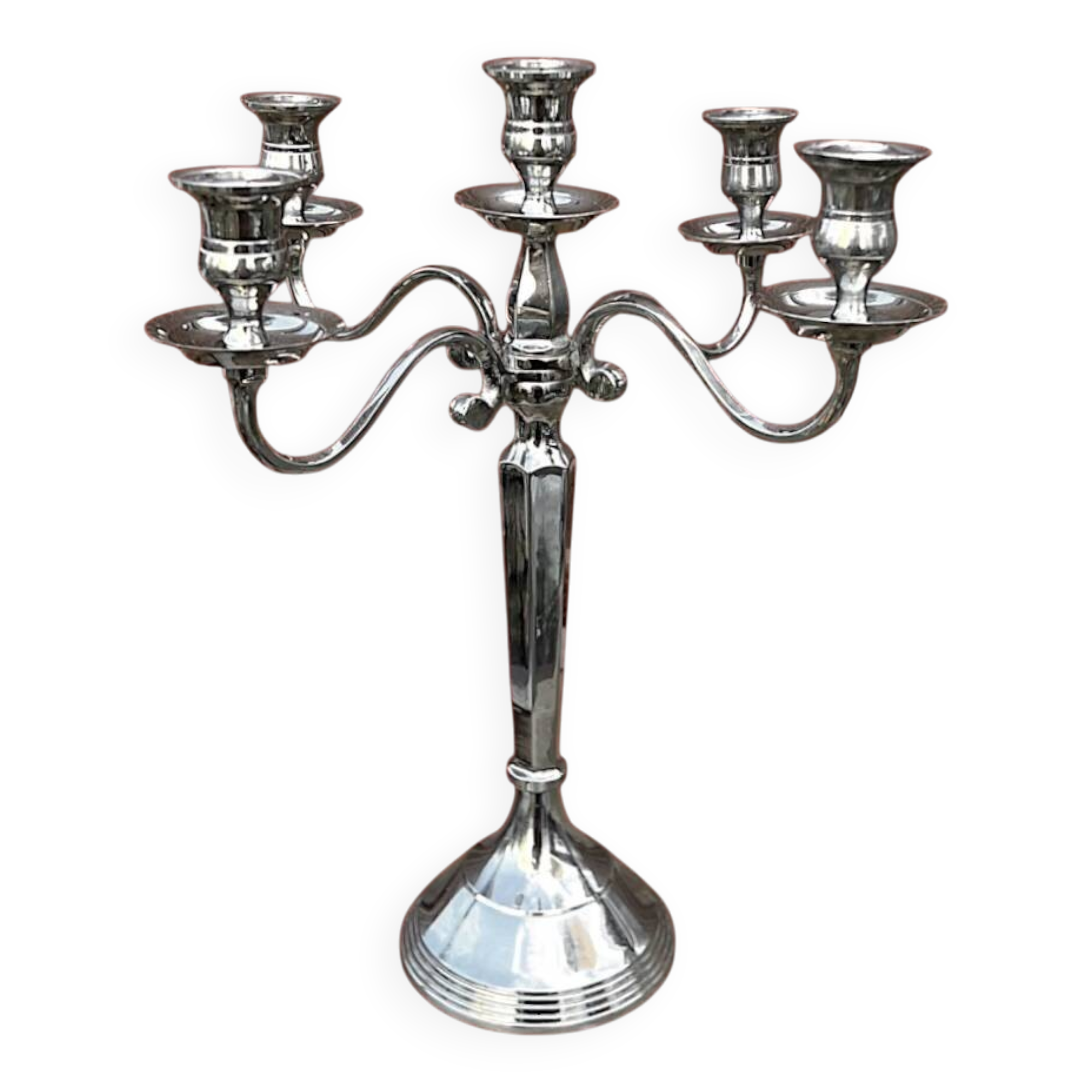 Vintage five-branch chandelier in chrome metal.