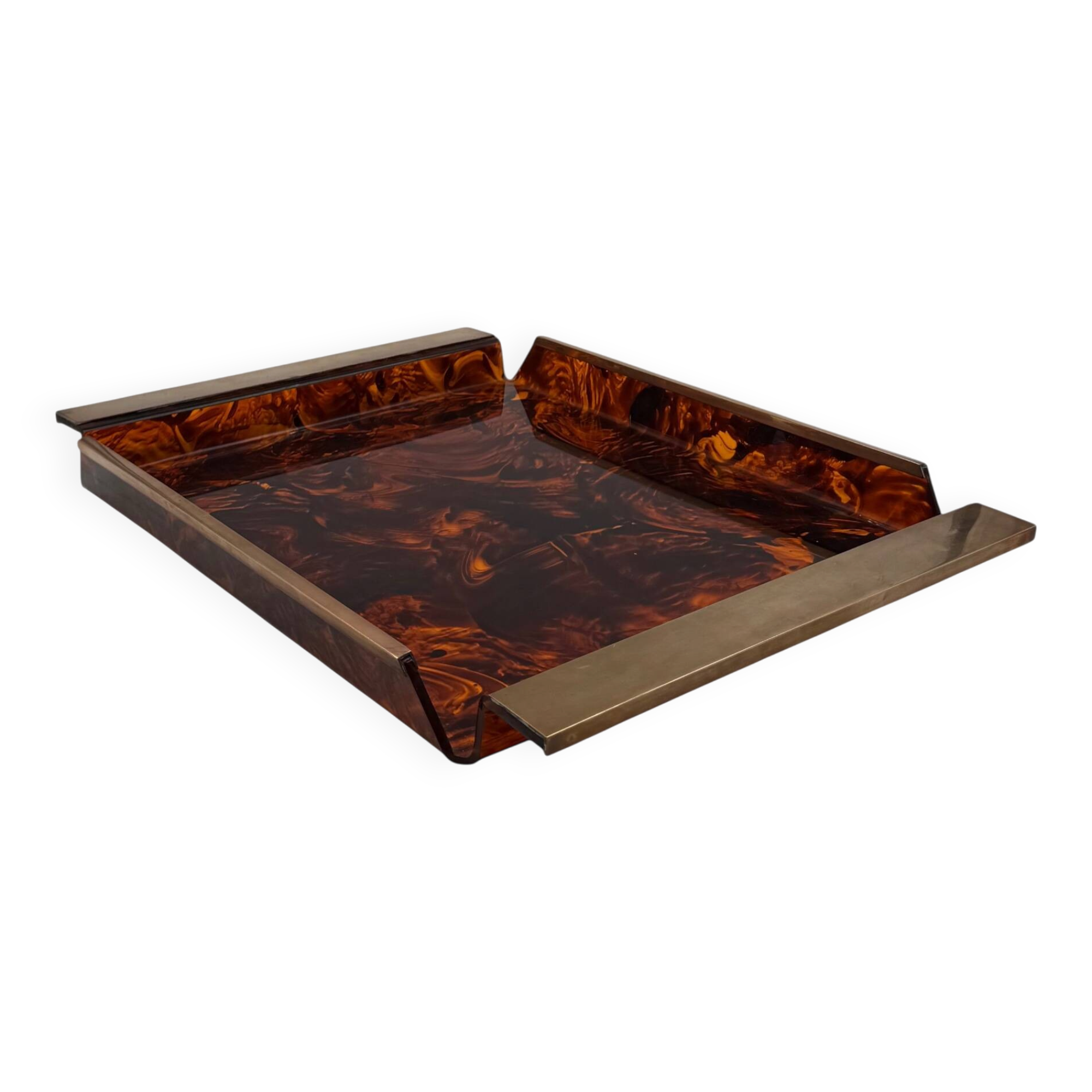 Hollywood regency brass and tortoiseshell lucite tray, Italy 1970s