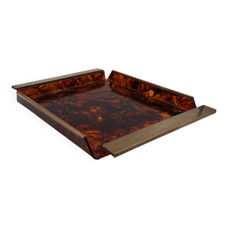 Hollywood regency brass and tortoiseshell lucite tray, Italy 1970s