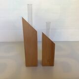 Paire de soliflores éprouvettes losange en bois scandinave