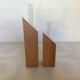 Pair of diamond-shaped wooden Scandinavian test tube vases.
