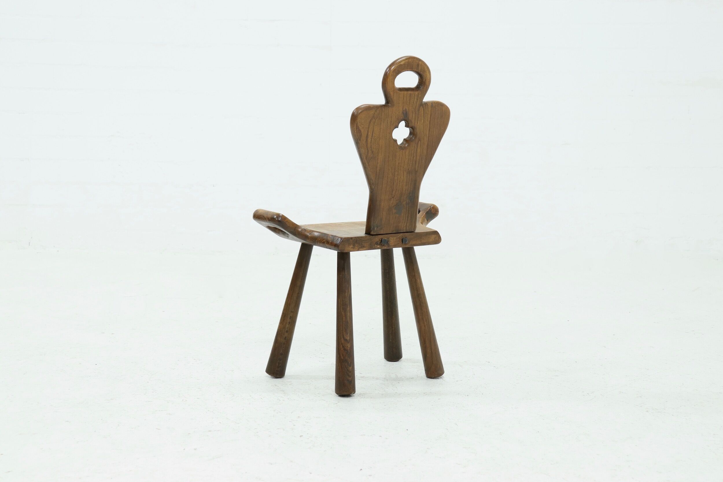 Brutalist Spanish Side Chair Stool in Solid Oak, 1960s