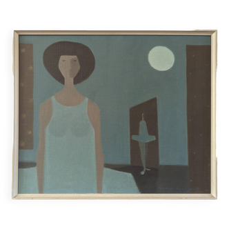 Peinture à l’huile figurative moderniste Fabian Lundqvist du milieu du siècle, encadrée « Ballerines au clair de lune »