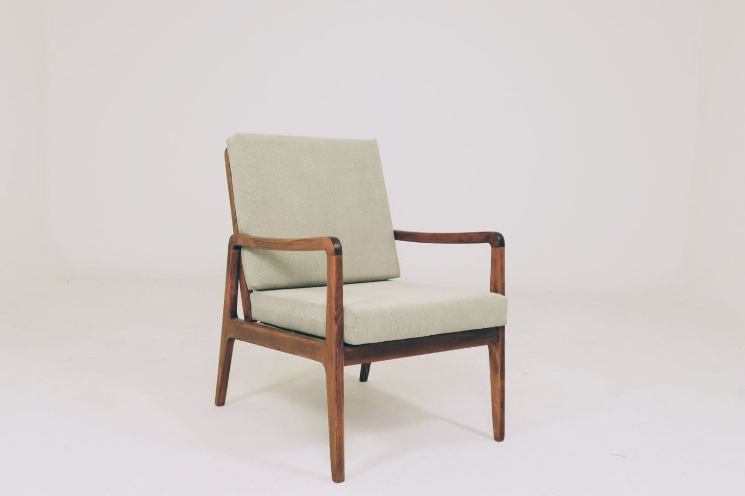 Mid-Century Armchair Corduroy Cushion Rustic Wood, 1980s
