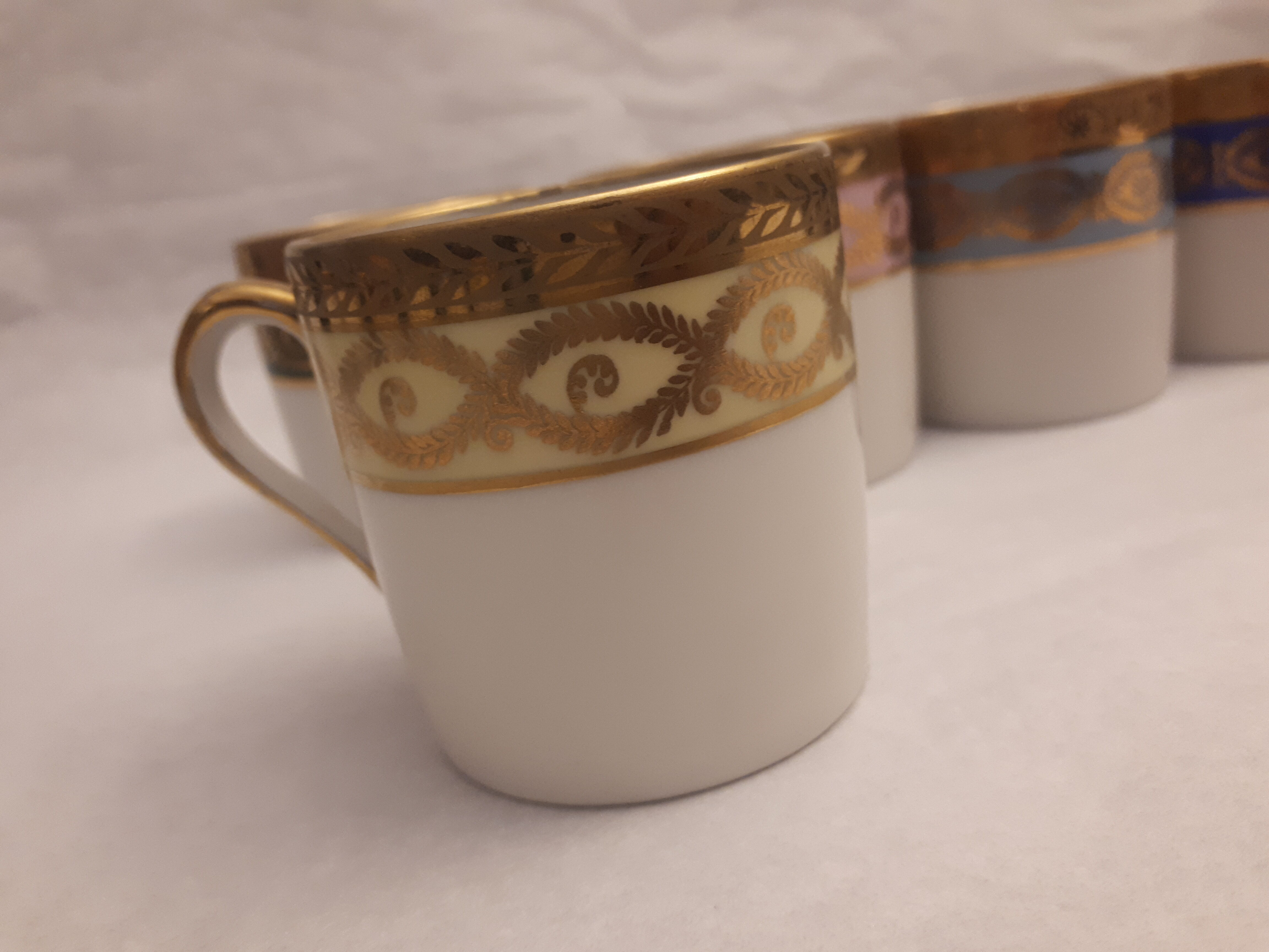 6 cups porcelain coffee limoges Empire style gold frieze