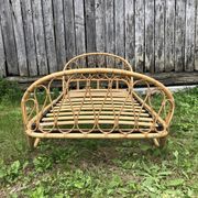 Old bed basket 1 person curved rattan 60s vintage