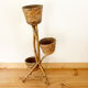 Triple vintage rattan plant holder