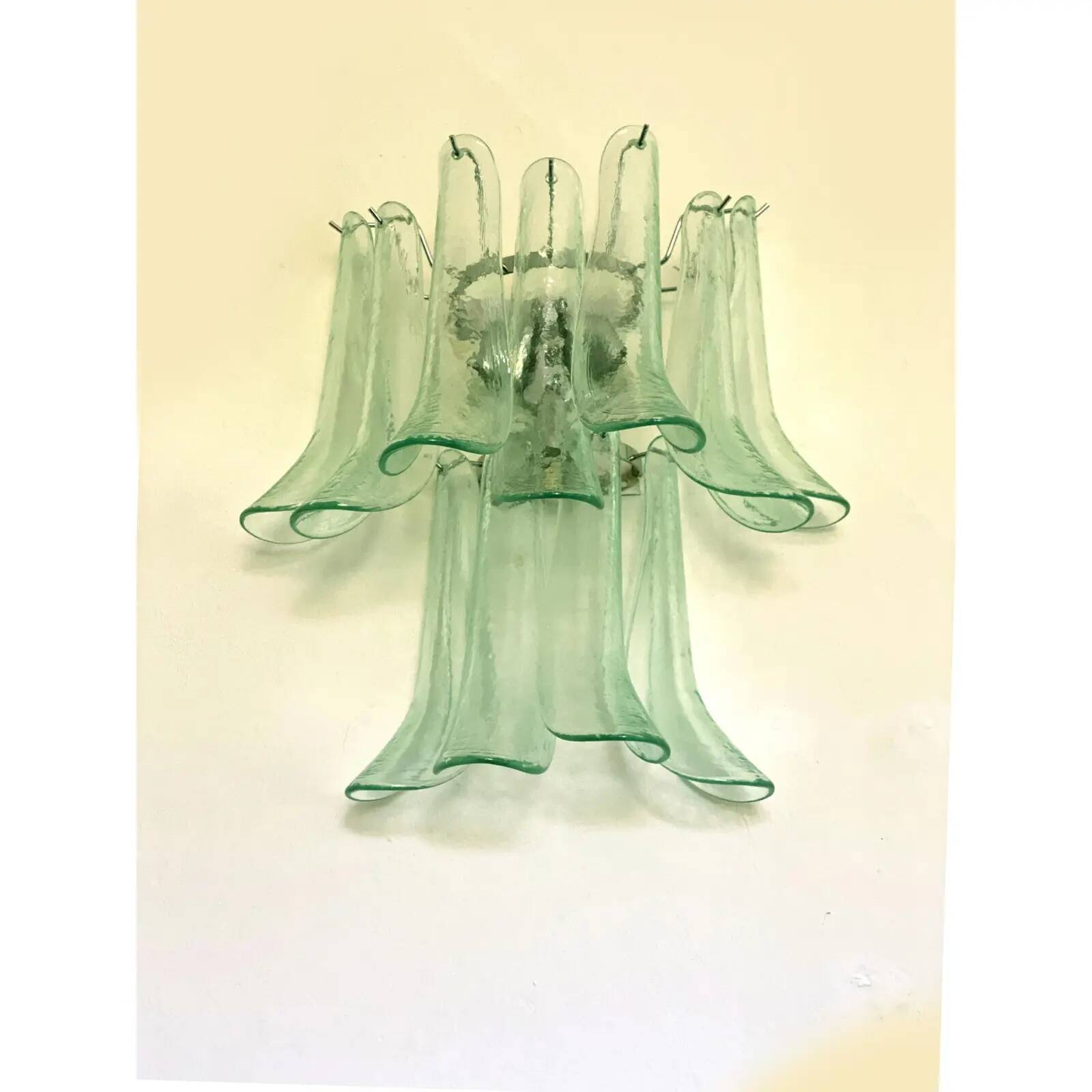 Pair of Italian Contemporary Murano Glass “Selle” Sconces with Green Water