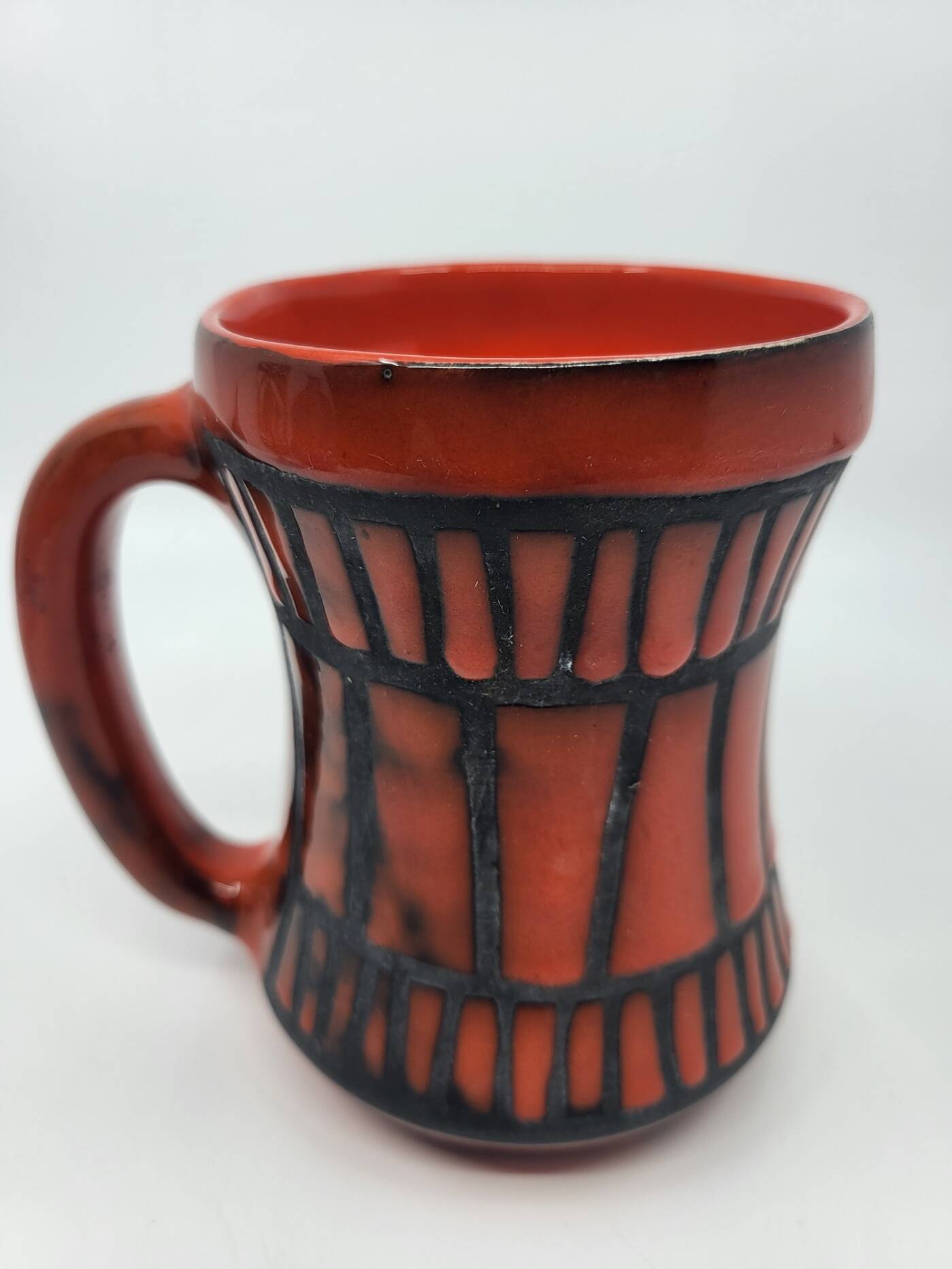 Vase handle Roger Capron in red ceramic, Vallauris, France 1950
