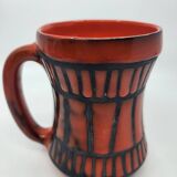 Vase handle Roger Capron in red ceramic, Vallauris, France 1950