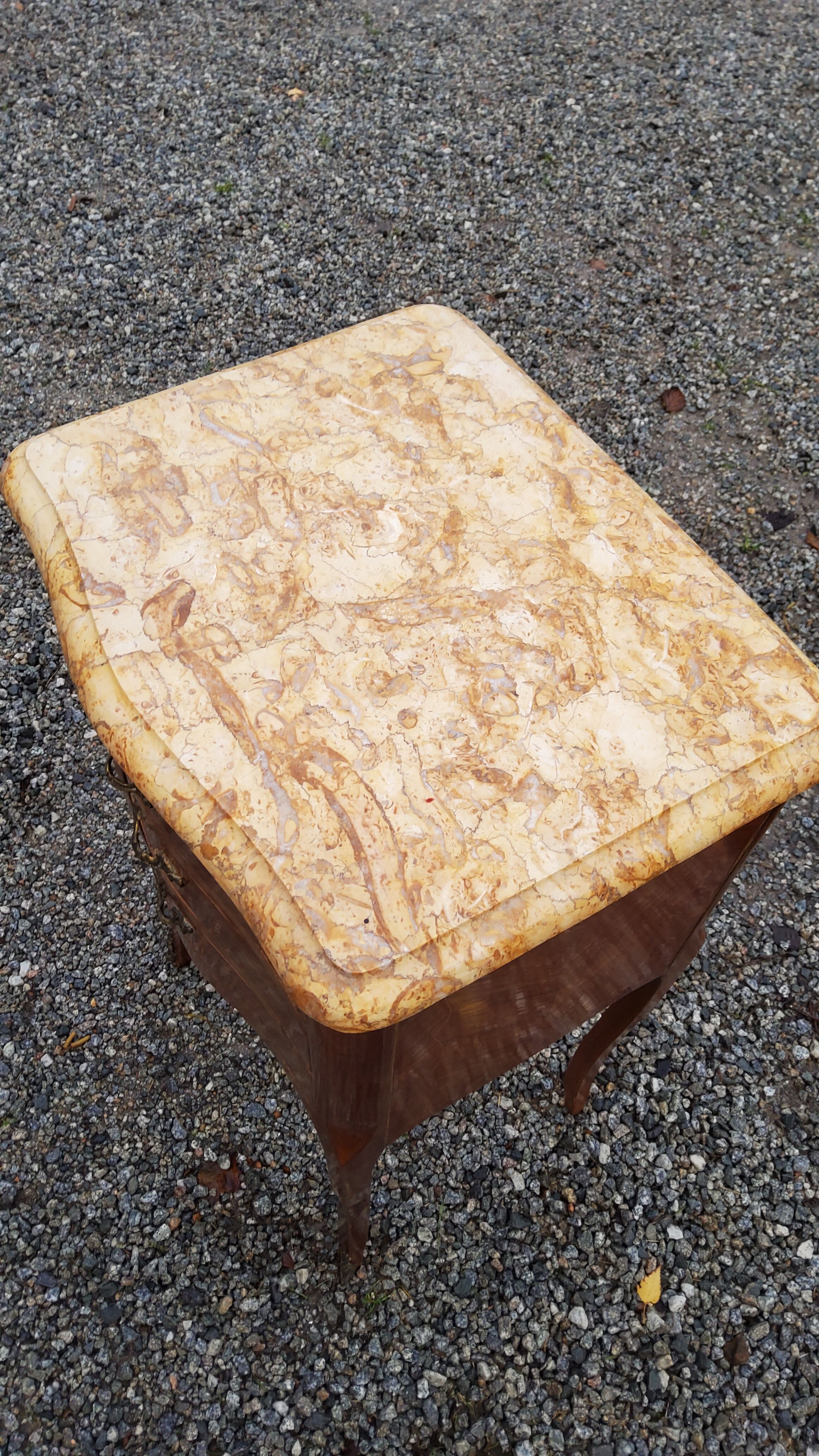 Louis XV style bedside in marquetry and marble top