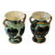 Pair of Vallauris vases in turquoise and black ceramic enhanced with o