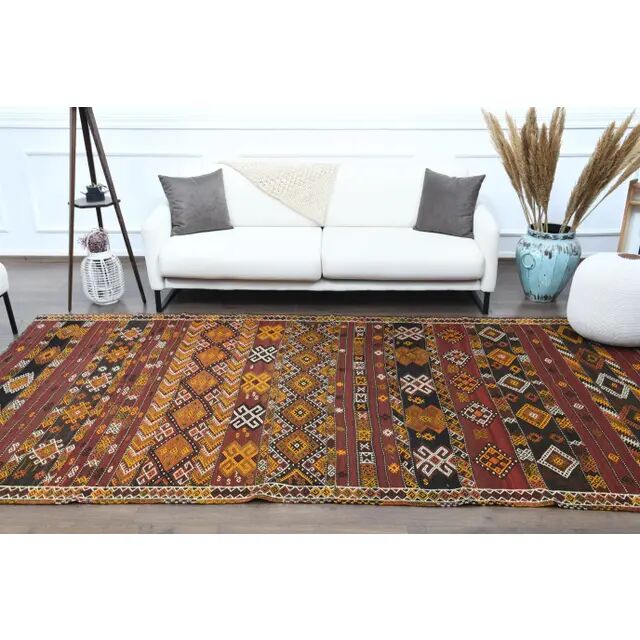 Vintage Turkish Oushak handmade wool cotton red area rug 178x335