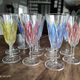 Set of 11 champagne flutes in colored glass 3 colors starry foot