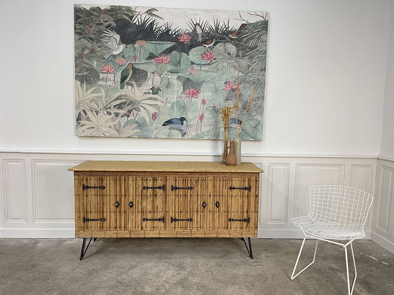 Vintage Audoux Minnet style  rattan sideboard