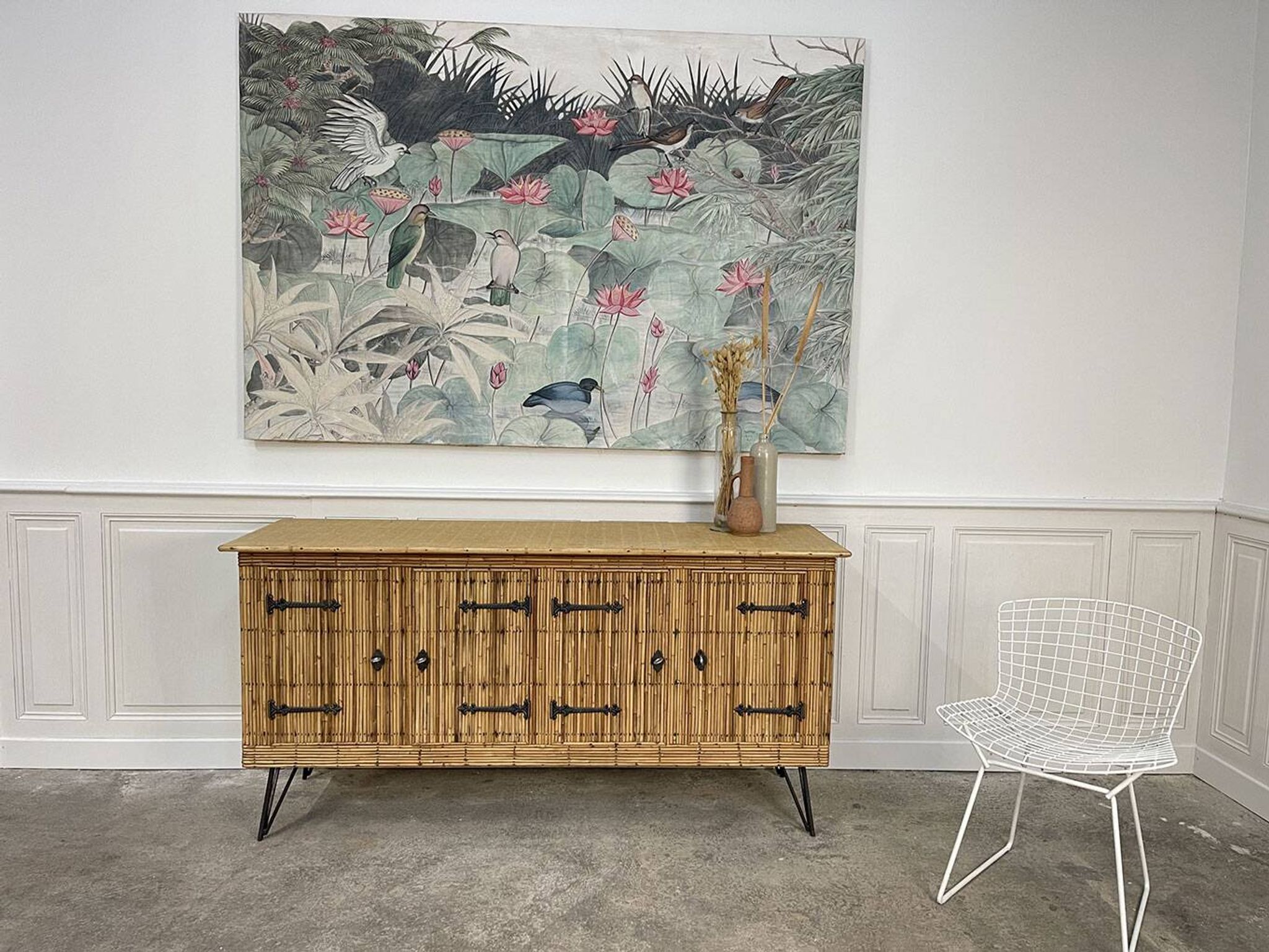 Vintage Audoux Minnet style  rattan sideboard