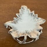Antique limoges porcelain butter dish leaf shape white & chrome vintage