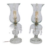 Pair of cut glass table lamps, France, 1950s