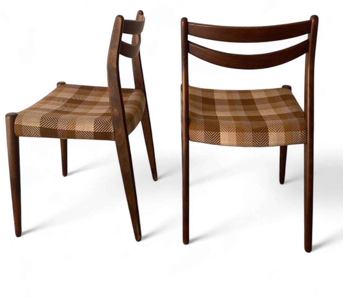 2 vintage Scandinavian chairs in teak and original tartan fabric