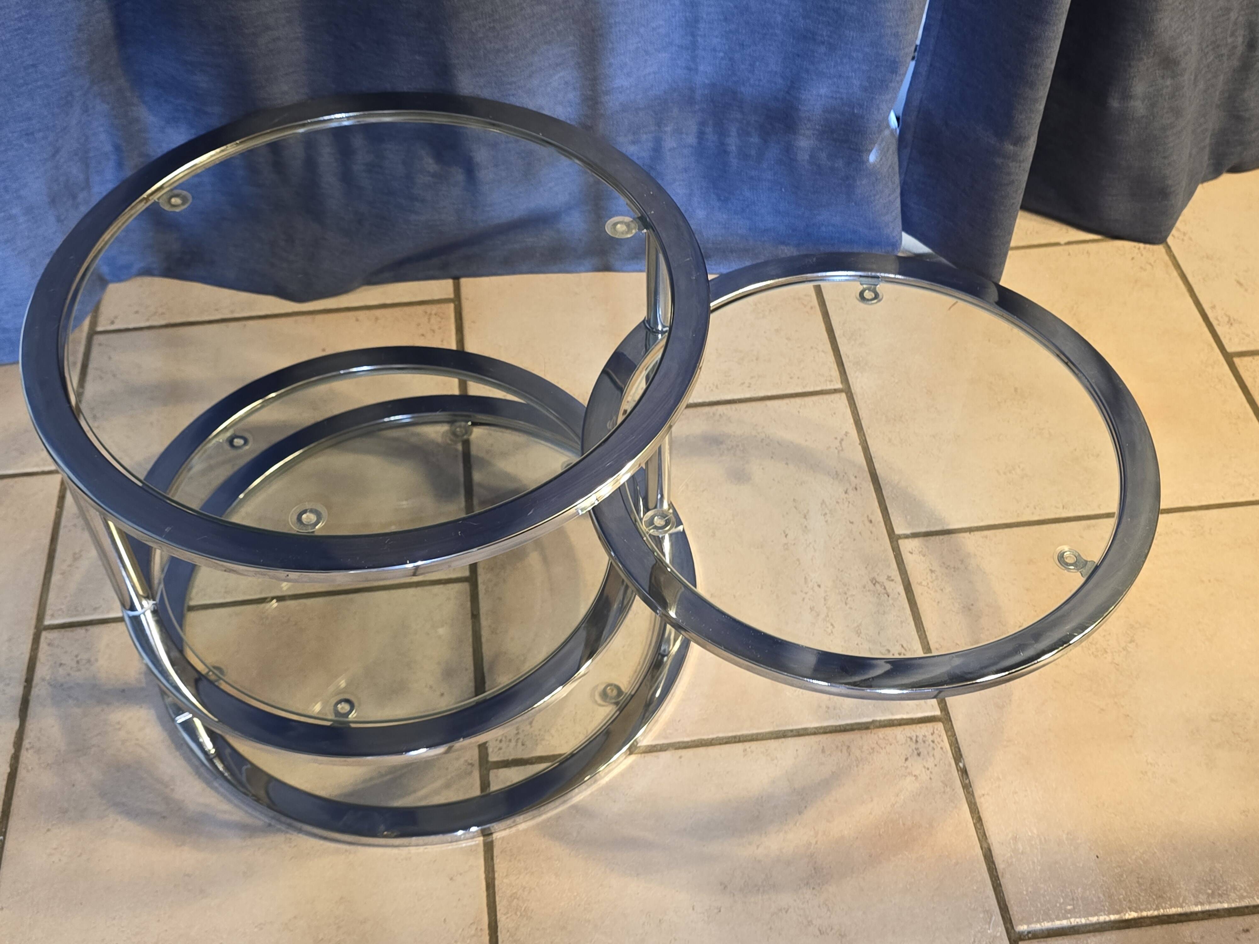 Modular aluminum coffee table and 4 glass shelves, h38x45x unfolded 120 pretty 70s style model