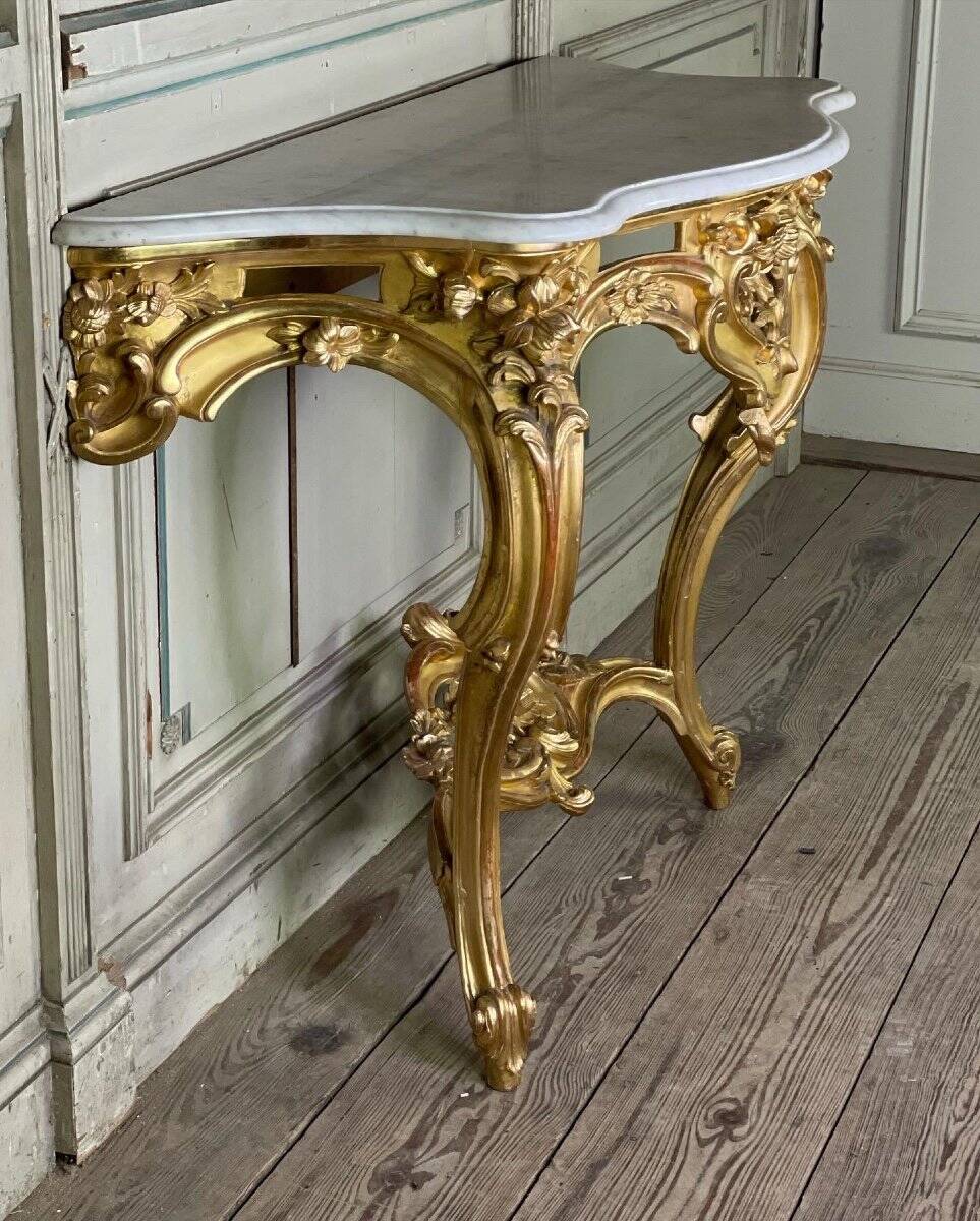 Louis XV style console table in gilded wood, 19th century