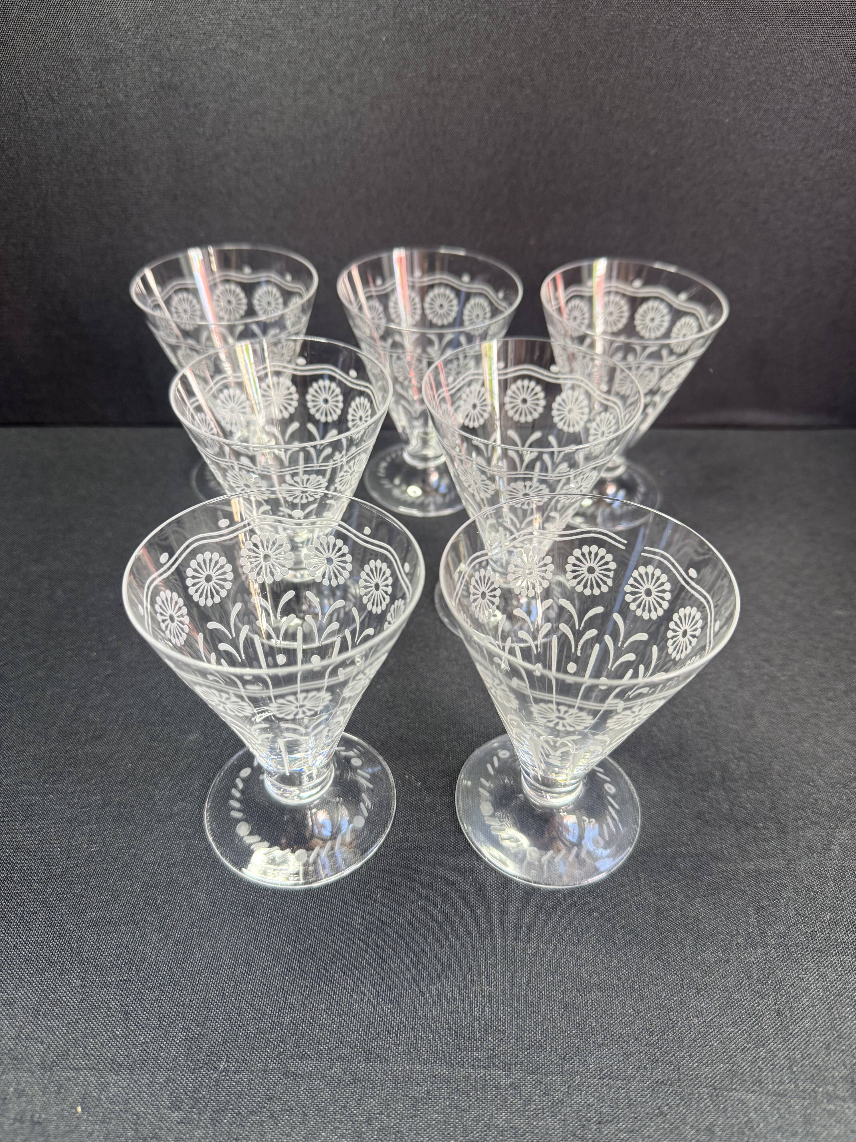 7 Baccarat wine glasses shape 11965 with matte engraving 12117.