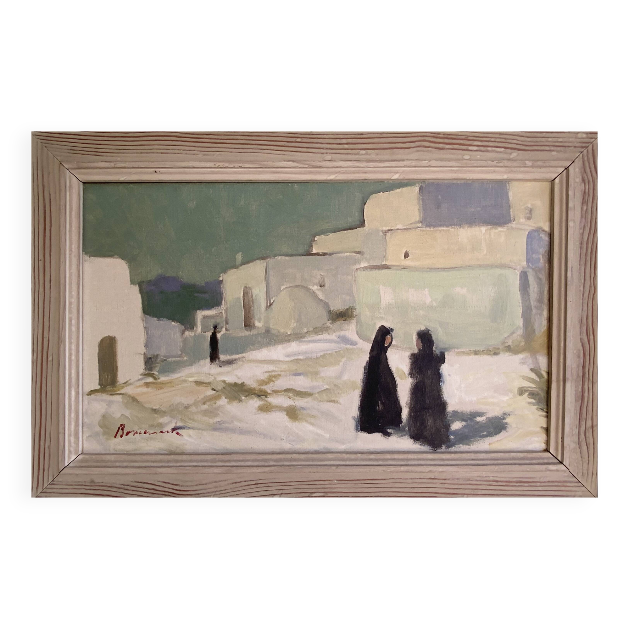 Vintage Swedish modernist oil on canvas "Ibiza" by Uno Bornemark 1953