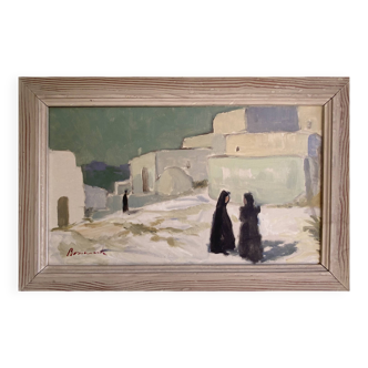 Vintage Swedish Modernist oil on Canvas “Ibiza” signed Uno Bornemark 1953