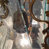 Italian art deco bronze and etched glass pendant lamp