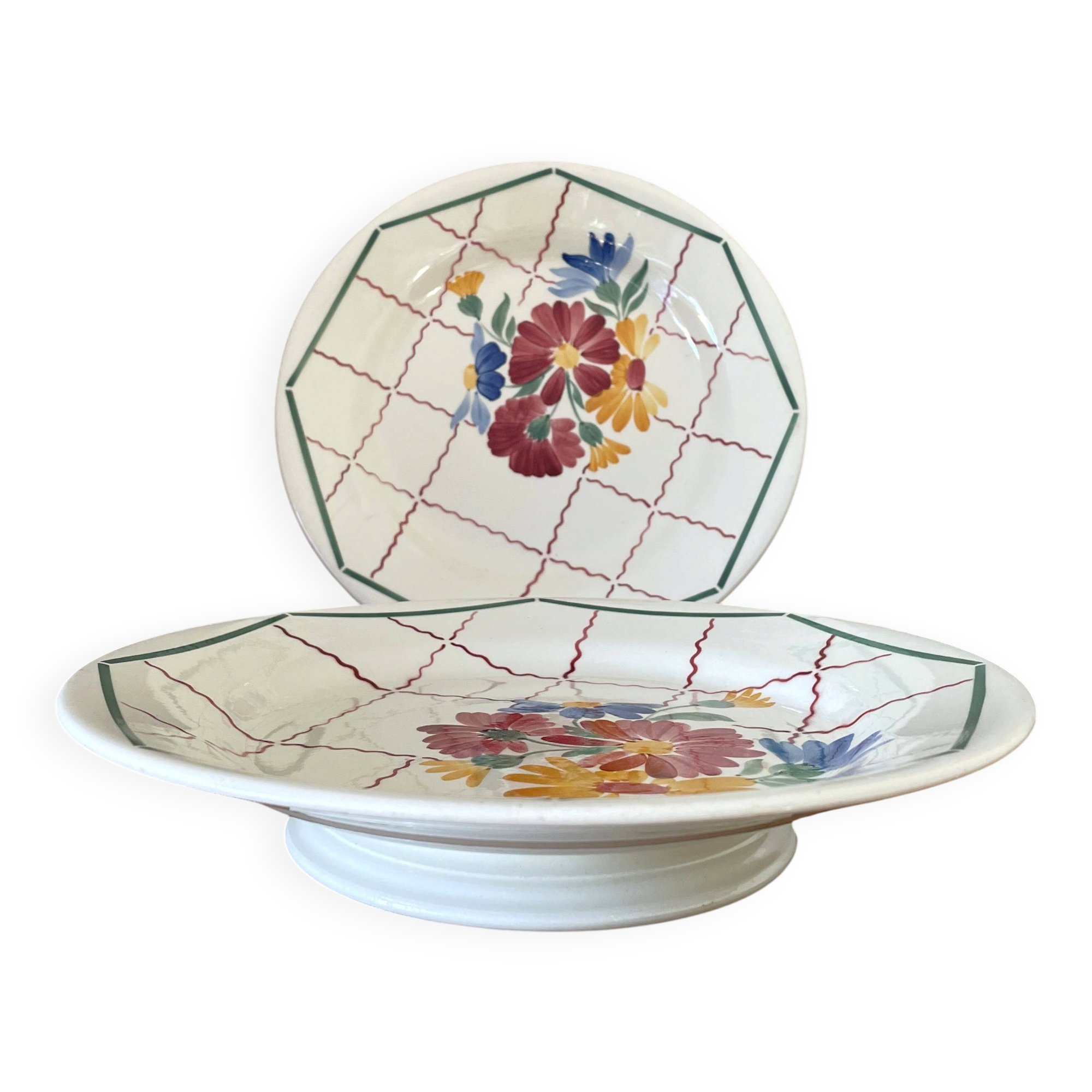 Pair of antique petits fours dishes in Choisy-le-Roi earthenware.