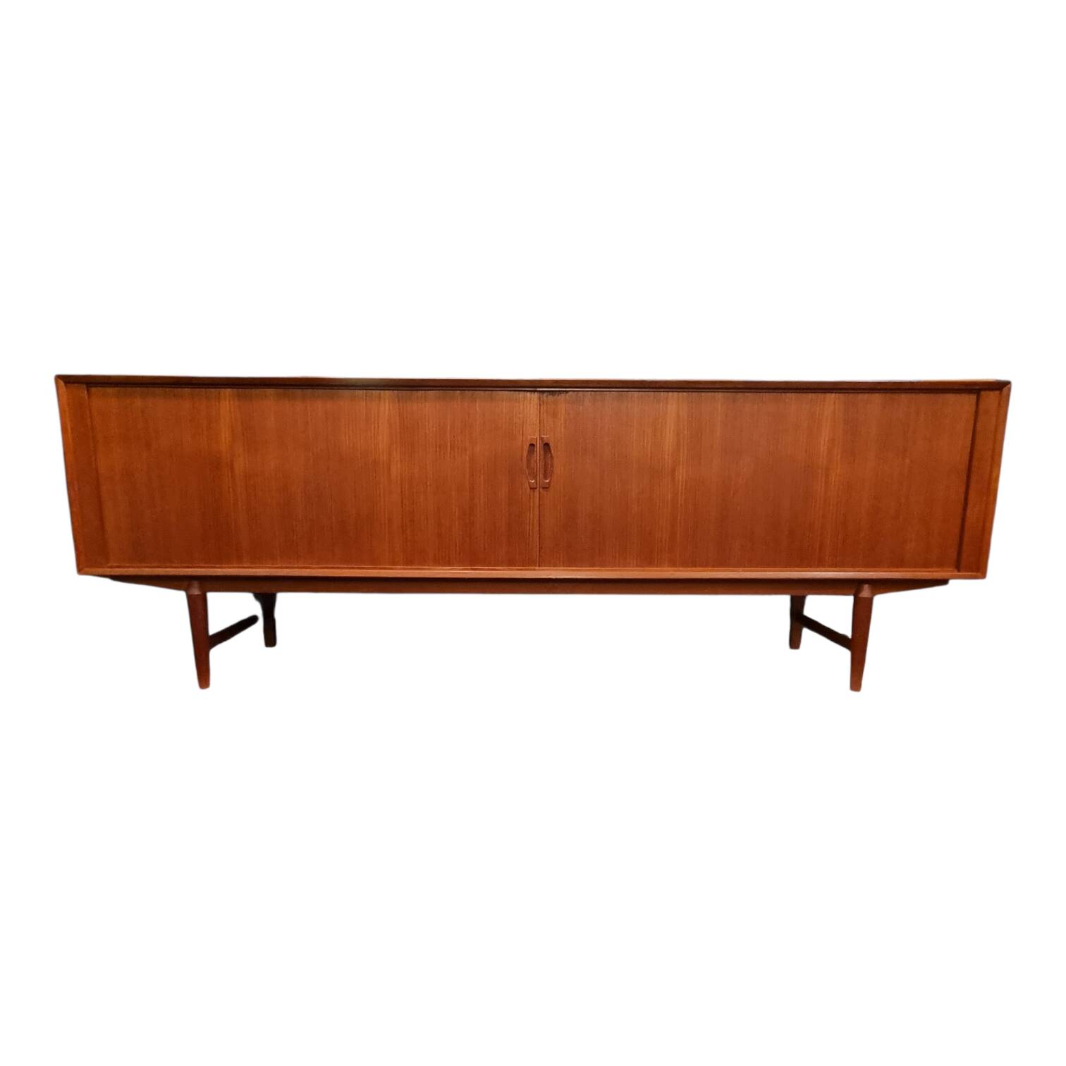 X-Large teak sideboard with tambour doors, Omer lefevre 1960s Belgium