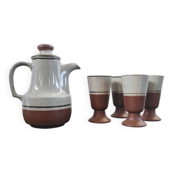 Ensemble céramique vintage – Pichet & 4 verres sur pied 70s - Korea
