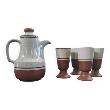 Vintage ceramic set – Jug & 4 footed glasses 70s - Korea