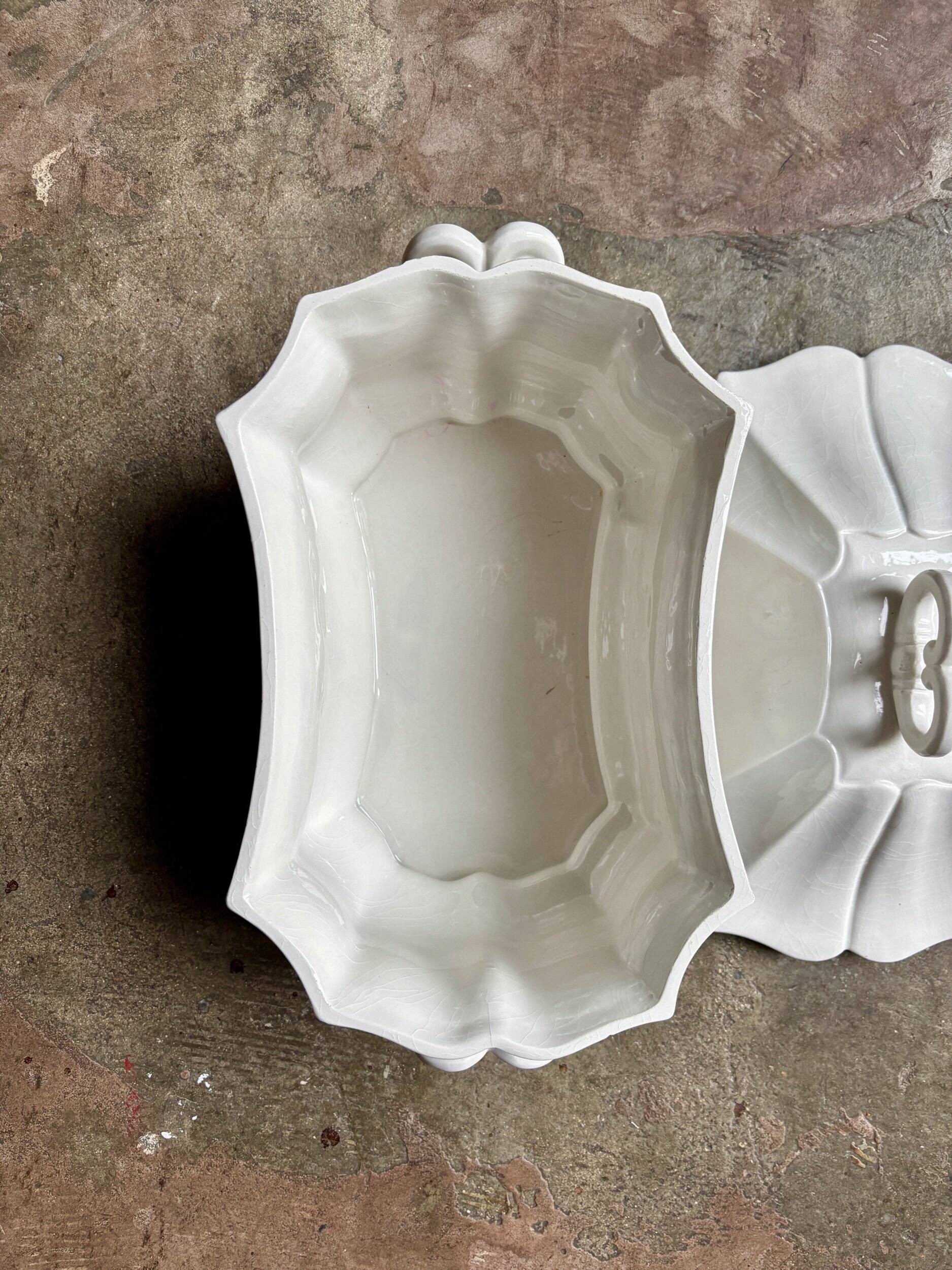 Centerpiece, white earthenware soup tureen